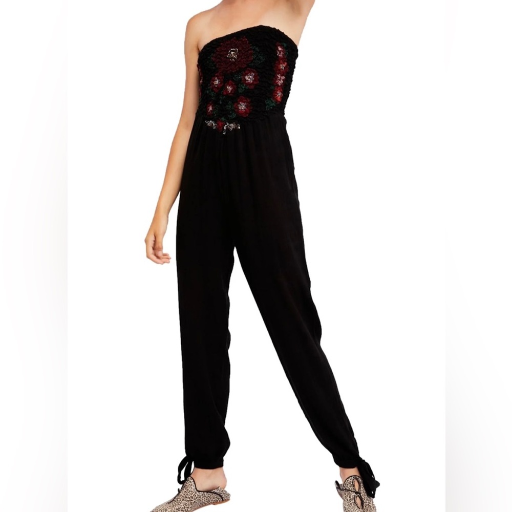 Free People Karan Strapless Smocked Jumpsuit
